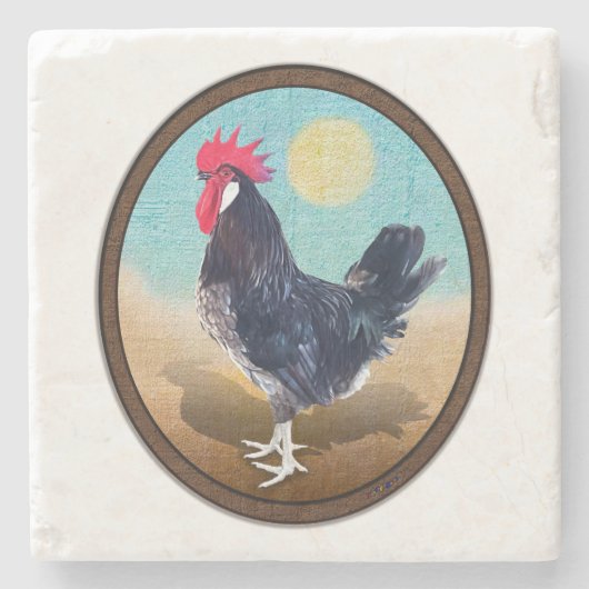 Minorca Rooster Vintag Oval Steinuntersetzer (Vorderseite)