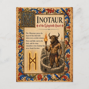 Minotaurus, mittelalterliche Bestiarien-Kunst Postkarte