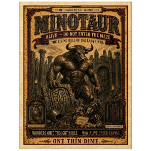 Minotaurus, Vintage-Zirkus-Monster Postkarte