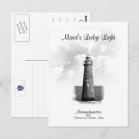 Minot's Ledge Light - Massachusetts Postkarte (Vorne/Hinten)