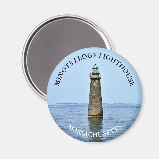 Minots Ledge Lighthouse Massachusetts Round Magnet (Vorderseite/Rückseite)