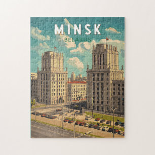 Minsk Belarus Illustration Reise Kunst Vintage Puzzle
