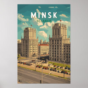 Minsk Belarus Illustration Reisen Kunst Vintag Poster