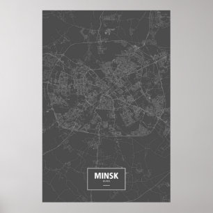 Minsk, Weißrussland (weiß auf Schwarzem) Poster