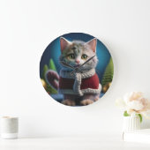 Minskin Kitten in einem WeihnachtsOutfit Große Wanduhr (Zuhause)