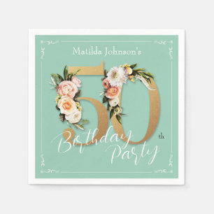 Mint 50. Geburtstag Gold Floral Vintag Glamour Serviette