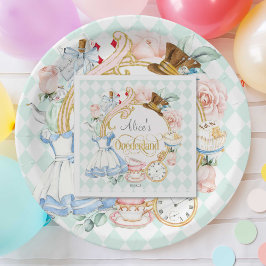 Mint Alice Wonderland Tee Party 1. Geburtstag Serviette