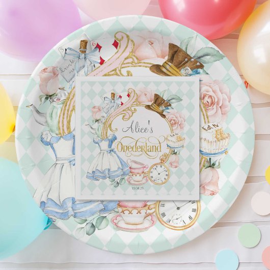 Mint Alice Wonderland Tee Party 1. Geburtstag Serviette
