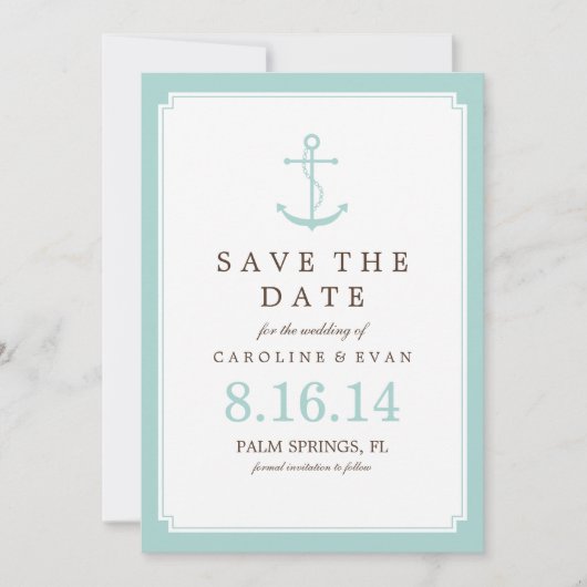 Mint Anchor Wedding Save the Date (Vorderseite)