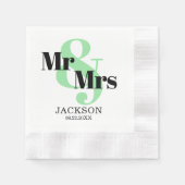 Mint and Black Mr & Mrs. Wedding Serviette (Vorderseite)