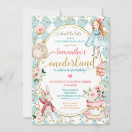 Mint and Blue Alice Tee Party zum Geburtstag Einladung