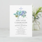 Mint and Blue Boho Erste Heilige Kommune Einladung (Stehend Vorderseite)