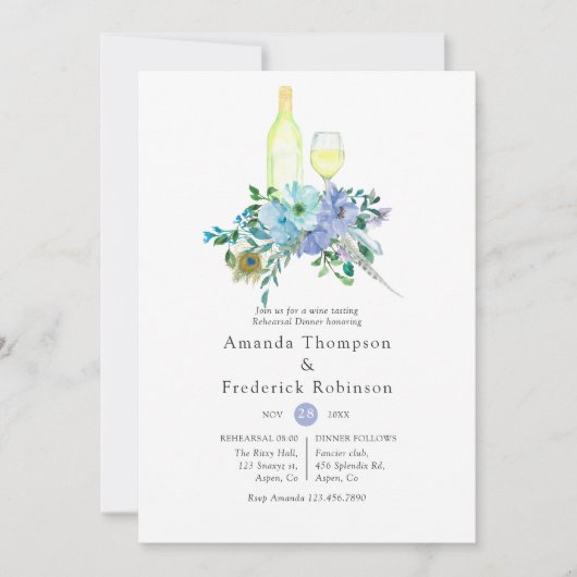 Mint and Blue Boho Wine Degustation Probe Dinner Einladung (Vorderseite)