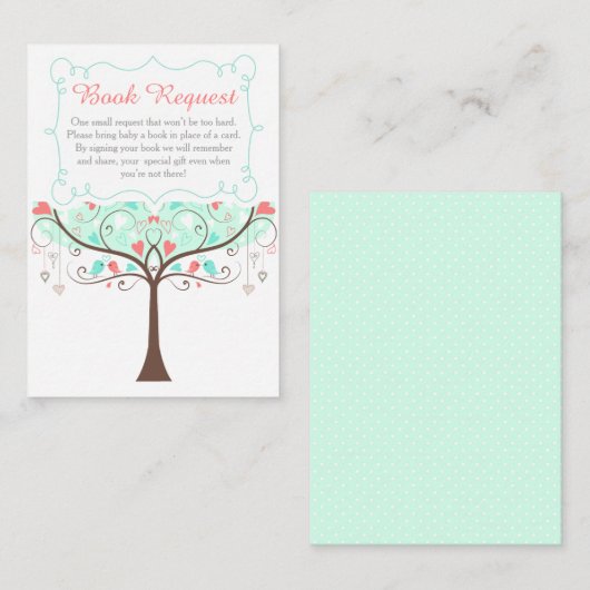 Mint and Coral Floral Baby Shower Book Request Begleitkarte (Vorne/Hinten)