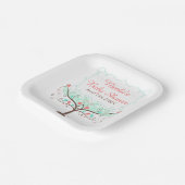 Mint and Coral Floral Bird Baby Shower Pappteller (Gewinkelt)