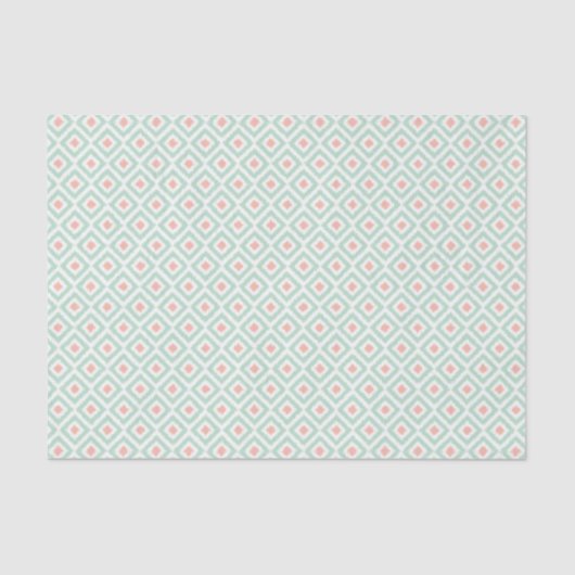 Mint and Coral Ikat Diamonds Muster Seidenpapier (Vorderseite)