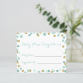 Mint and Gold Baby Dusche Name Suggestion Cards (Stehend Vorderseite)