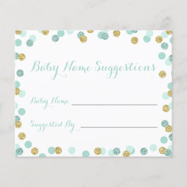 Mint and Gold Baby Dusche Name Suggestion Cards