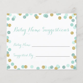 Mint and Gold Baby Dusche Name Suggestion Cards