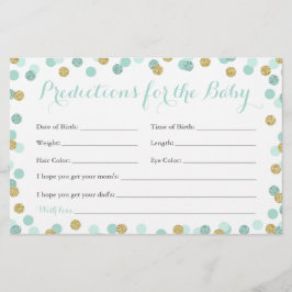 Mint and Gold Baby Predictions Cards für Baby