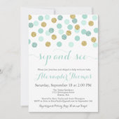 Mint and Gold Glitzer Sip and See Einladungen (Vorderseite)