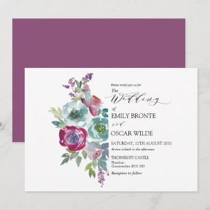 Mint and Mauve Watercolor Floral Wedding Invitati Einladung