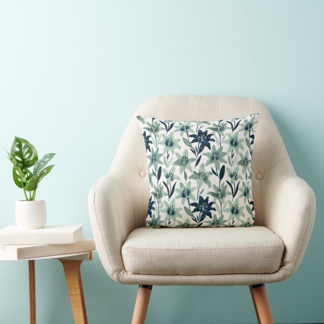 Mint and Navy Abstract Lily Kissen (Stuhl )