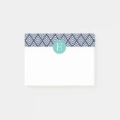 Mint and Navy Diamond Chevron Pattern Monogram Post-it Klebezettel (Vorderseite)