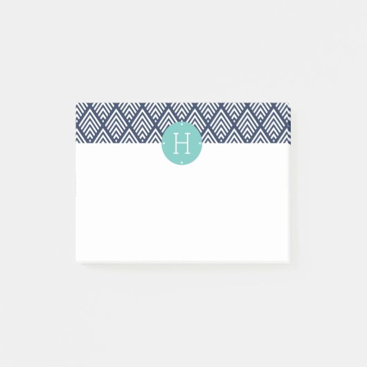 Mint and Navy Diamond Chevron Pattern Monogram Post-it Klebezettel (Vorderseite)