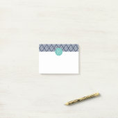 Mint and Navy Diamond Chevron Pattern Monogram Post-it Klebezettel (Auf Schreibtisch)
