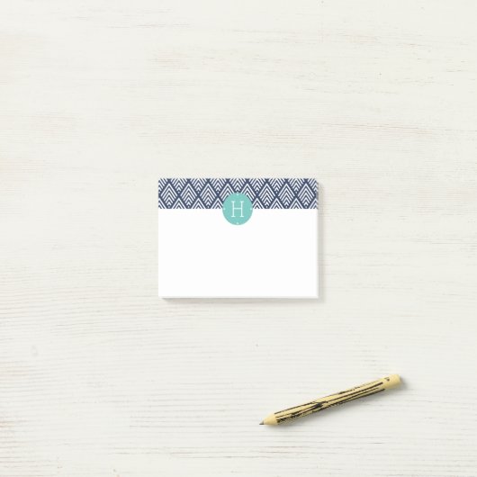 Mint and Navy Diamond Chevron Pattern Monogram Post-it Klebezettel (Auf Schreibtisch)