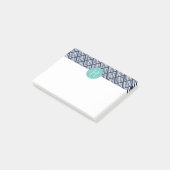 Mint and Navy Diamond Chevron Pattern Monogram Post-it Klebezettel (angewinkelt)