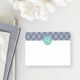 Mint and Navy Diamond Chevron Pattern Monogram Post-it Klebezettel
