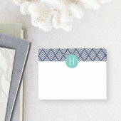 Mint and Navy Diamond Chevron Pattern Monogram Post-it Klebezettel