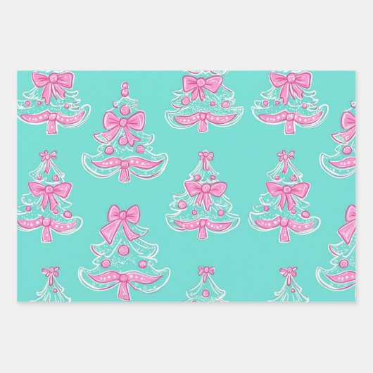 Mint and Pink Christmas Geschenkpapier Set (Vorderseite)