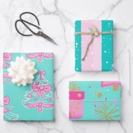 Mint and Pink Christmas Geschenkpapier Set