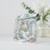 Mint and Pink Christmas House Postcard Postkarte (Stehend Vorderseite)