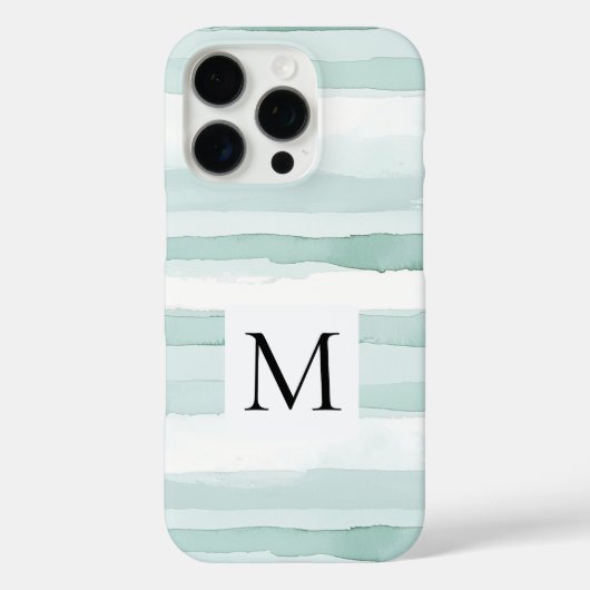 Mint Aqua Blau Weiße Streifen Monogramm Case-Mate iPhone Hülle (Rückseite)