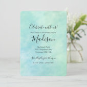 Mint Aqua Blue Gefärbte Krawatte Wasserfarbe Einladung (Stehend Vorderseite)