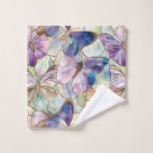 Mint Aqua Blue Lila Schmetterlinge Badhandtuch Set (Waschlappen)