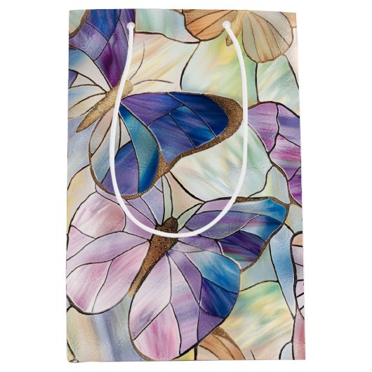 Mint Aqua Blue Lila Schmetterlinge Mittlere Geschenktüte (Vorderseite)