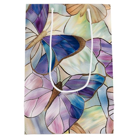 Mint Aqua Blue Lila Schmetterlinge Mittlere Geschenktüte (Rückseite)