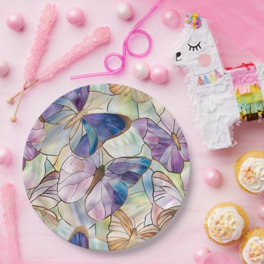Mint Aqua Blue Lila Schmetterlinge Pappteller (Party)