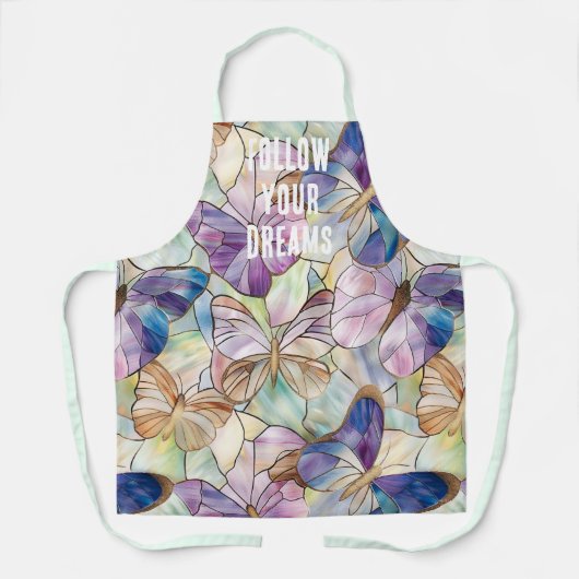 Mint Aqua Blue Lila Schmetterlinge Schürze (Vorderseite)