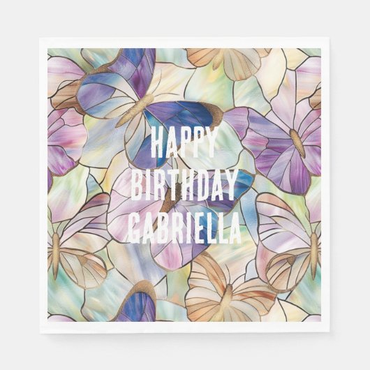 Mint Aqua Blue Lila Schmetterlinge Serviette (Vorderseite)