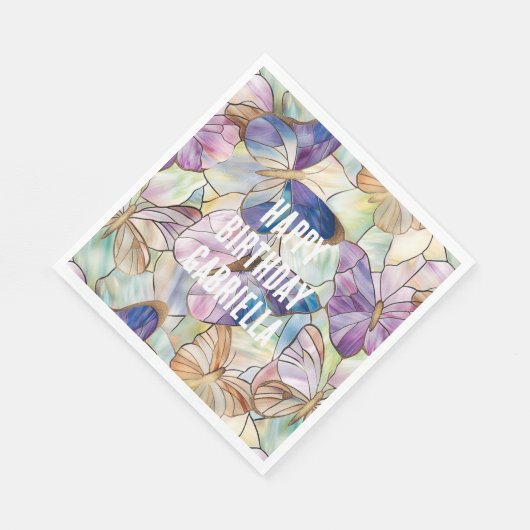 Mint Aqua Blue Lila Schmetterlinge Serviette (Ecke)