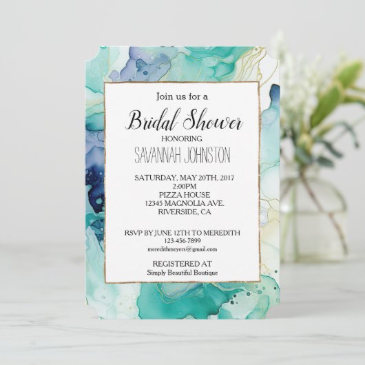 Mint Aqua Blue Tinte Marmor Einladung (Stehend Vorderseite)