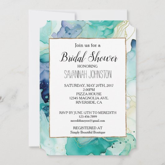 Mint Aqua Blue Tinte Marmor Einladung (Vorderseite)