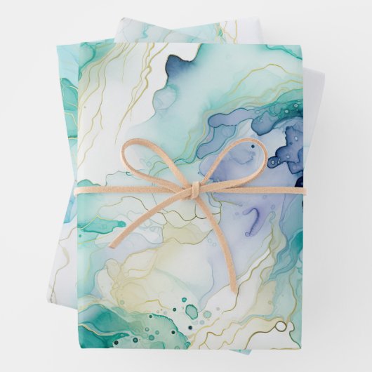 Mint Aqua Blue Tinte Marmor Geschenkpapier Set (Beispiel)