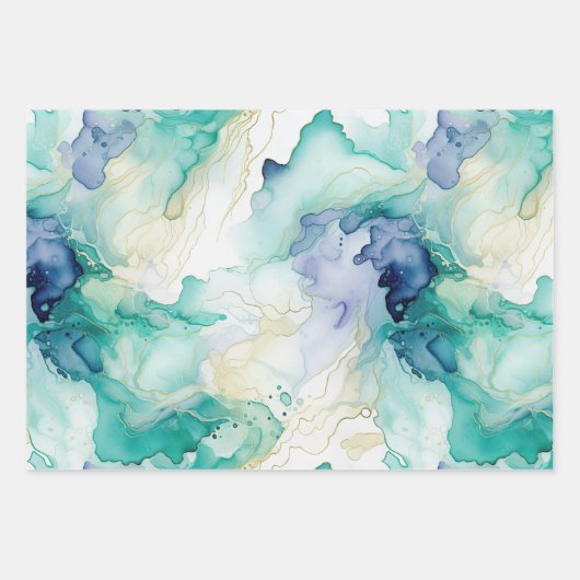 Mint Aqua Blue Tinte Marmor Geschenkpapier Set (Vorderseite)